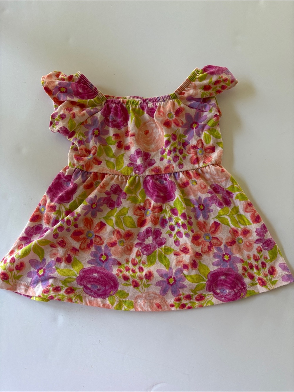 The Children's Place Pink Floral Dress with Green Leaves